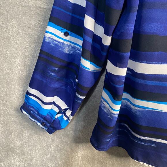 Notations Top 3X Button Down 3/4 Sleeve Blue Striped Abstract Career Casual - Picture 12 of 14